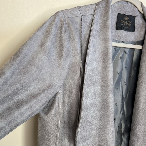 SW3 Bespoke GRAY SUEDE LEATHER-LOOK FAUX MOTO BIKER JACKET Size Large - Picture 8 of 14